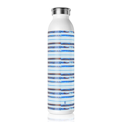 Slim Water Bottle - No. 140 'Thin Blue Line' - By Irish Artist Fiona de Lacy - Blue, Silver, Red, White