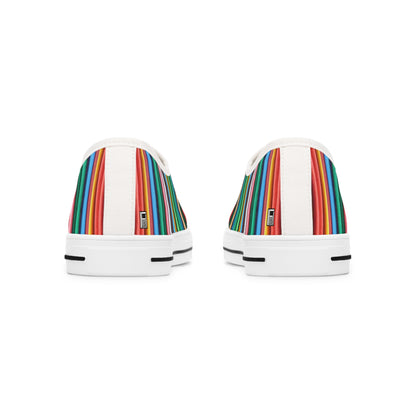 Women's Low Top Sneakers, Black Sole - No. 307 - Multicoloured Lines - By Irish Artist Fiona de Lacy