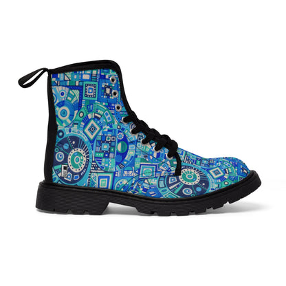 Women's Canvas Boots No. 262 - Blue Geometric