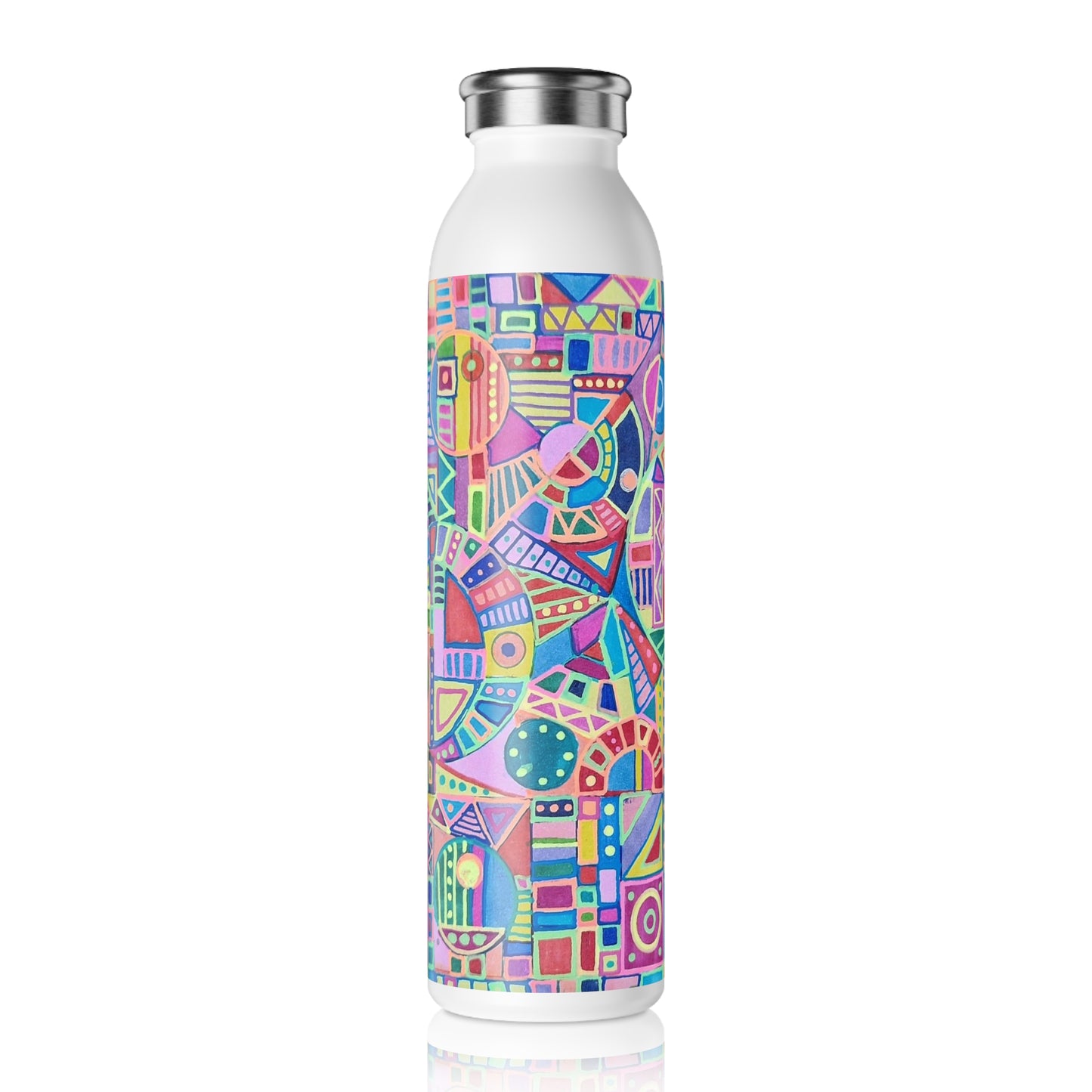 Slim Water Bottle - No. 258 Multicoloured Abstract -  By Irish Artist Fiona de Lacy