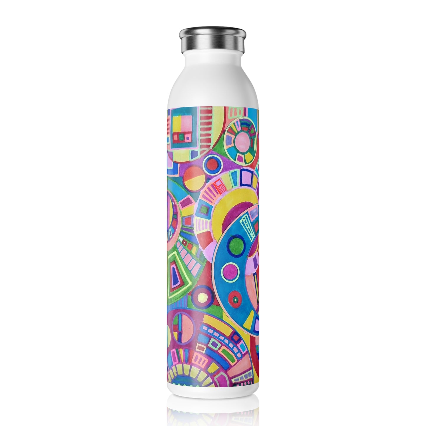 Slim Water Bottle - No. 261 Multicoloured Abstract -  By Irish Artist Fiona de Lacy