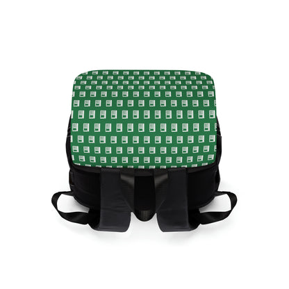 Casual Shoulder Backpack,  No. 000 - Artists Logo on Green -  By Irish Artist Fiona de Lacy