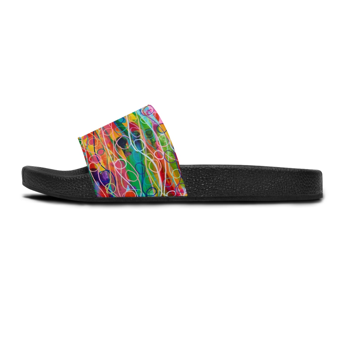 Women's Slide Sandals - No. 239 - Droplets A - Multicoloured Abstract - By Irish Artist Fiona de Lacy