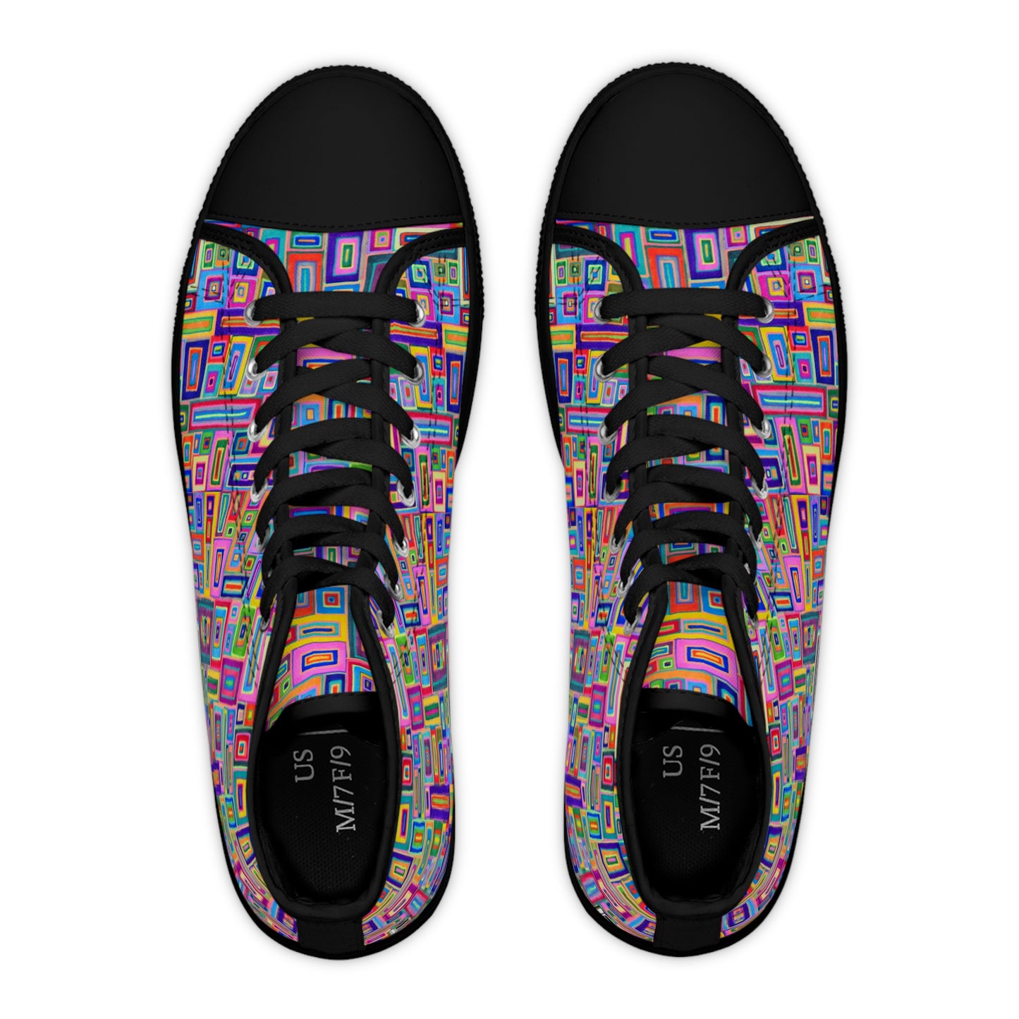 Women's High Top Sneakers - No. 264 - Light Multicoloured Rectangles - By Irish Artist Fiona de Lacy