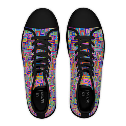 Women's High Top Sneakers - No. 264 - Light Multicoloured Rectangles - By Irish Artist Fiona de Lacy