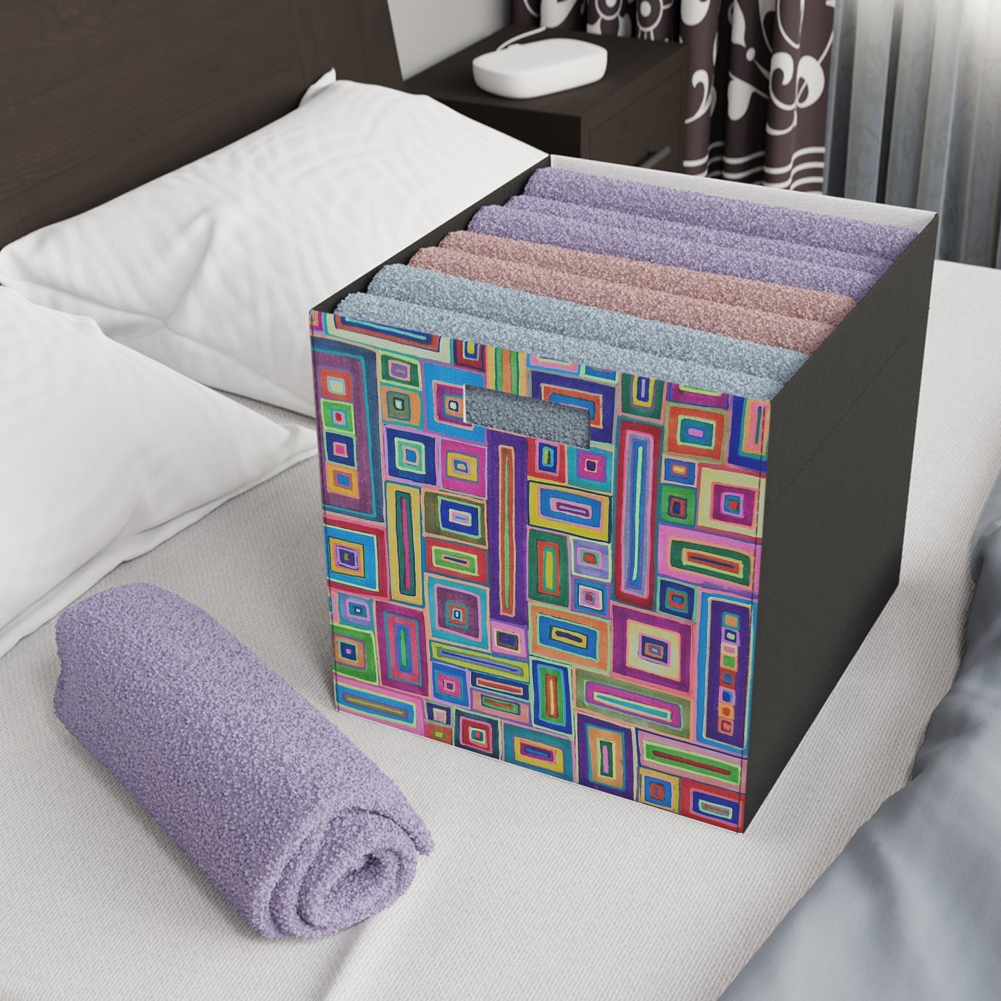 Felt Storage Box - No. 264 - Multicoloured Rectangles - By Irish Artist Fiona de Lacy