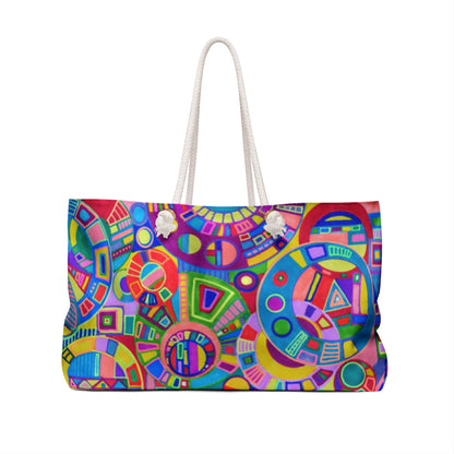 Weekender Bag / Beach Bag / Overnight Bag - No. 261 Multicoloured Coloured Geometric - by Irish Artist Fiona de Lacy