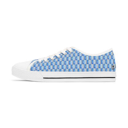 Women's Low Top Sneakers, Black Soles, No. 140 - Thin Blue Line - Pattern -  By Irish Artist Fiona de Lacy