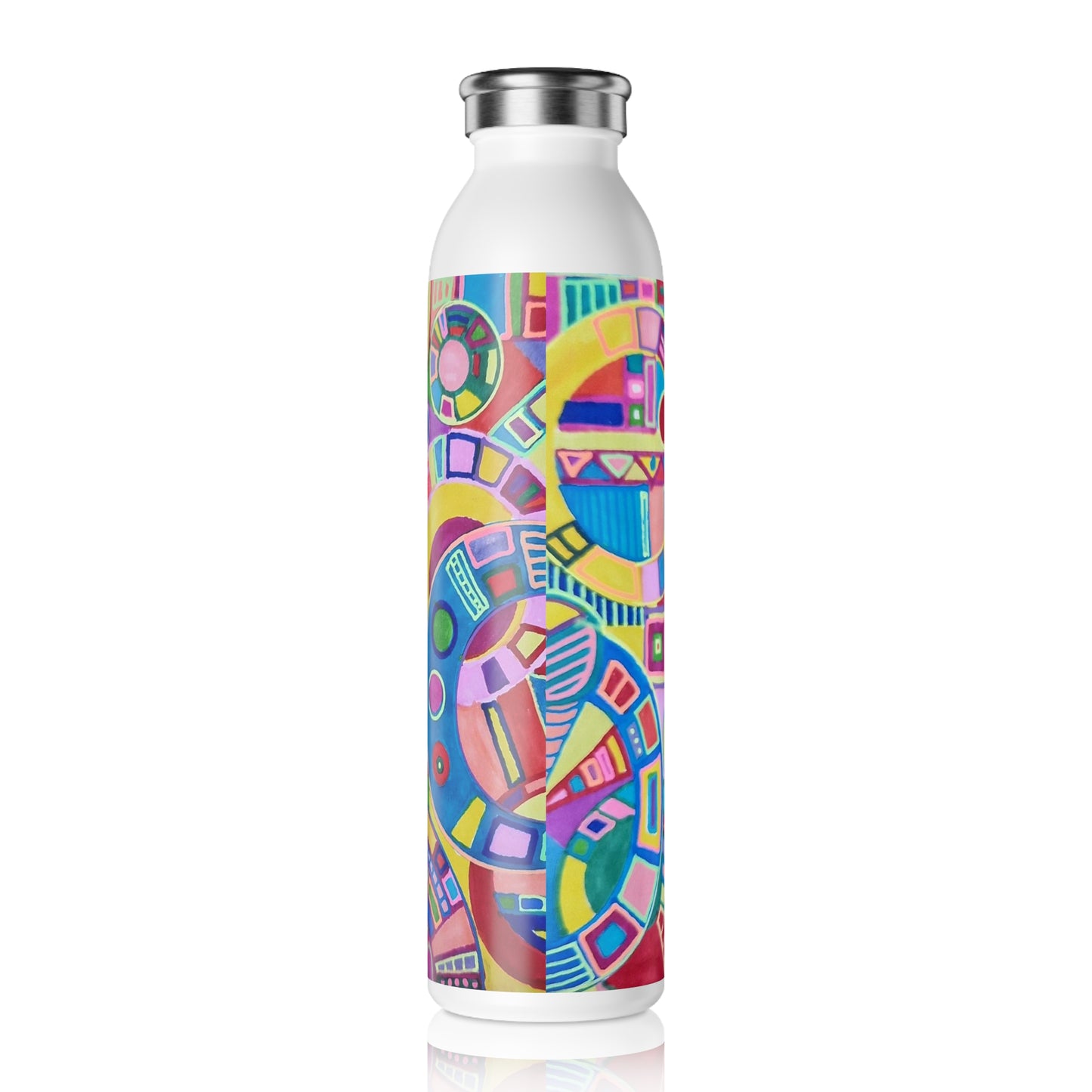 Slim Water Bottle - No. 261 Multicoloured Abstract -  By Irish Artist Fiona de Lacy