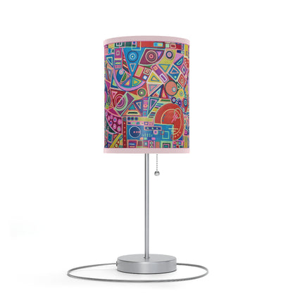 Lamp on a Stand, US|CA plug - No. 266 - Multicolour Abstract on Pink