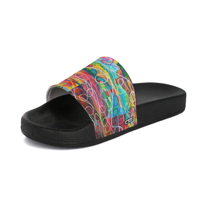 Women's Slide Sandals - No. 239 - Droplets A - Multicoloured Abstract - By Irish Artist Fiona de Lacy