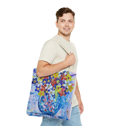 Tote Bag  - No. 242 - Blue round vase of Flowers