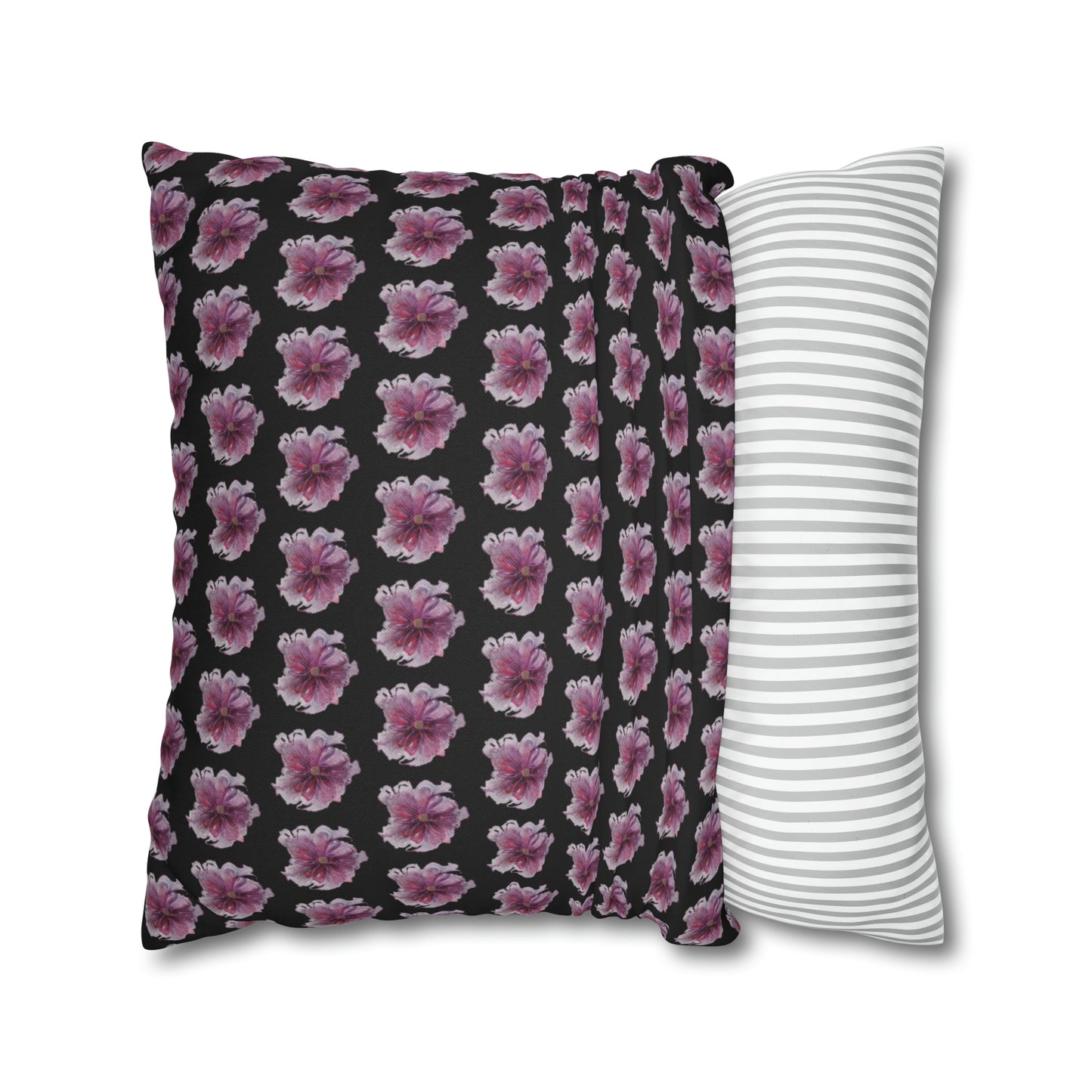 Cushion Pillow Case - No 269 Pink / Purple Flower on Black