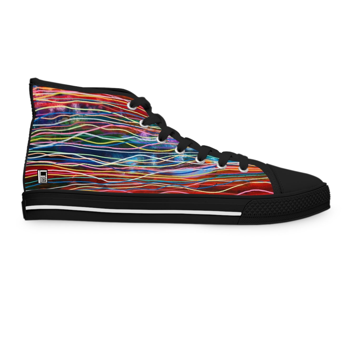 Women's High Top Sneakers, No. 236 - Oceans - Multicoloured lines - By Irish Artist Fiona de Lacy