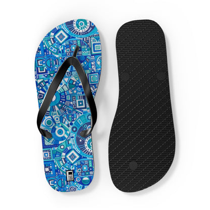 Flip Flops - No. 262 - Blue, White, Navy Geometric Abstract - By Irish Artist Fiona de Lacy