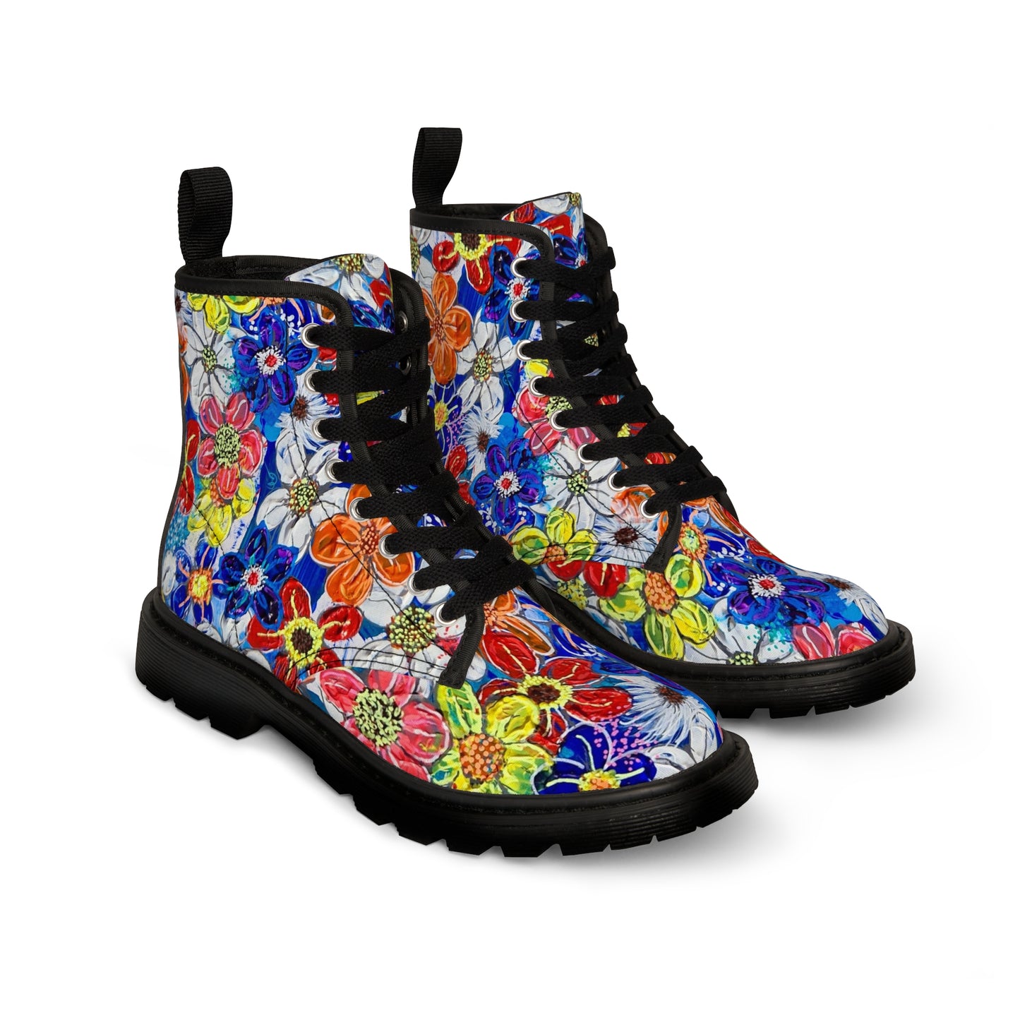 Women's Canvas Boots - No. 240  -  Flowers on Purple