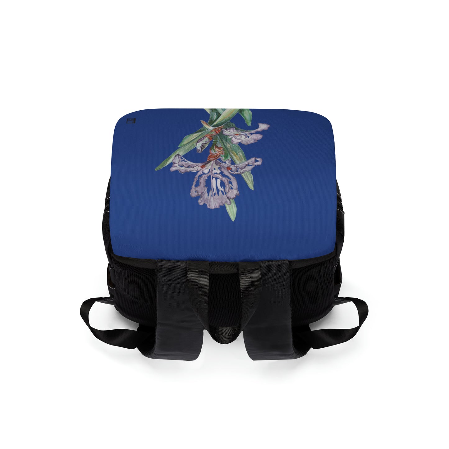 Casual Shoulder Backpack,  No. 272 Purple Orchid on Navy -  By Irish Artist Fiona de Lacy