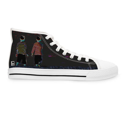 Women's High Top Sneakers - No. 206 - Black 'Two Little Boys' - By Irish Artist Fiona de Lacy