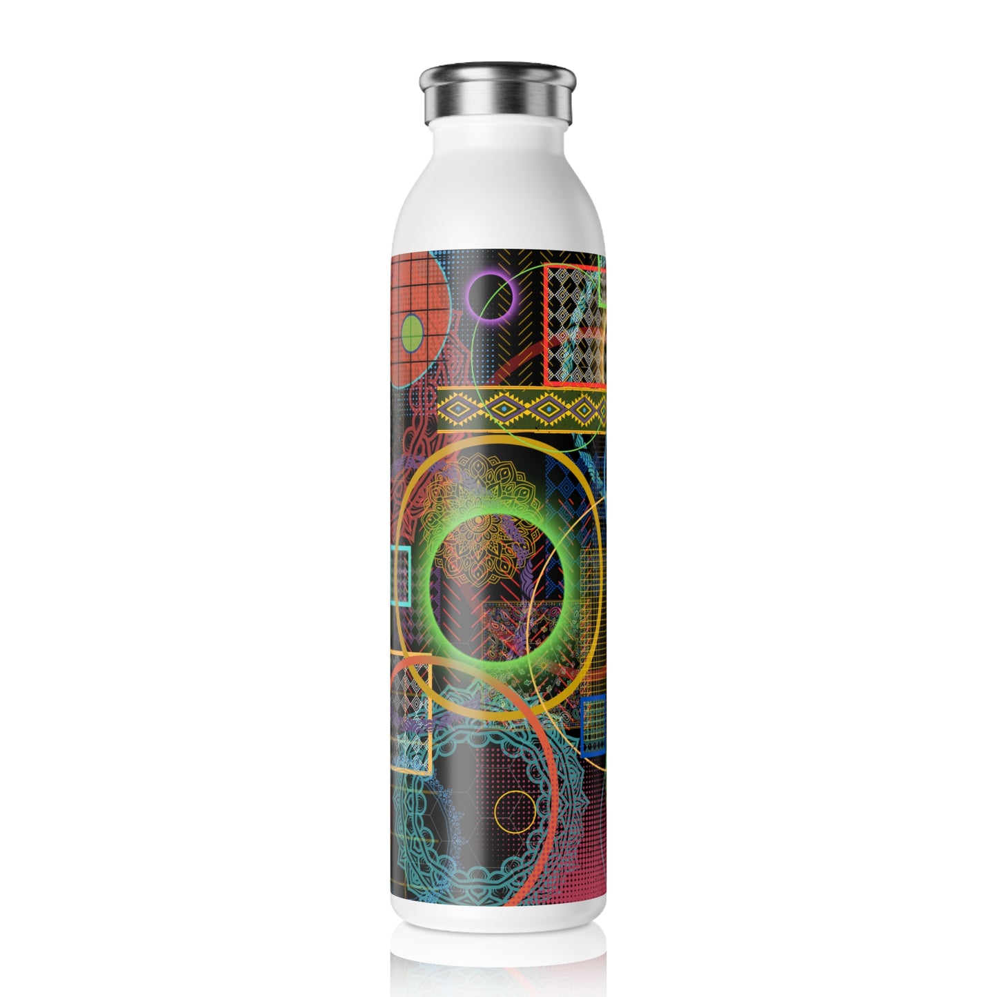 Slim Water Bottle - No. 299 'Rings' - By Irish Artist Fiona de Lacy