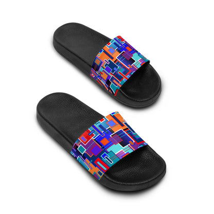 Women's Slide Sandals - No. 233 - Squared 1 - (Blue, Navy, Red, Orange)  By Irish Artist Fiona de Lacy