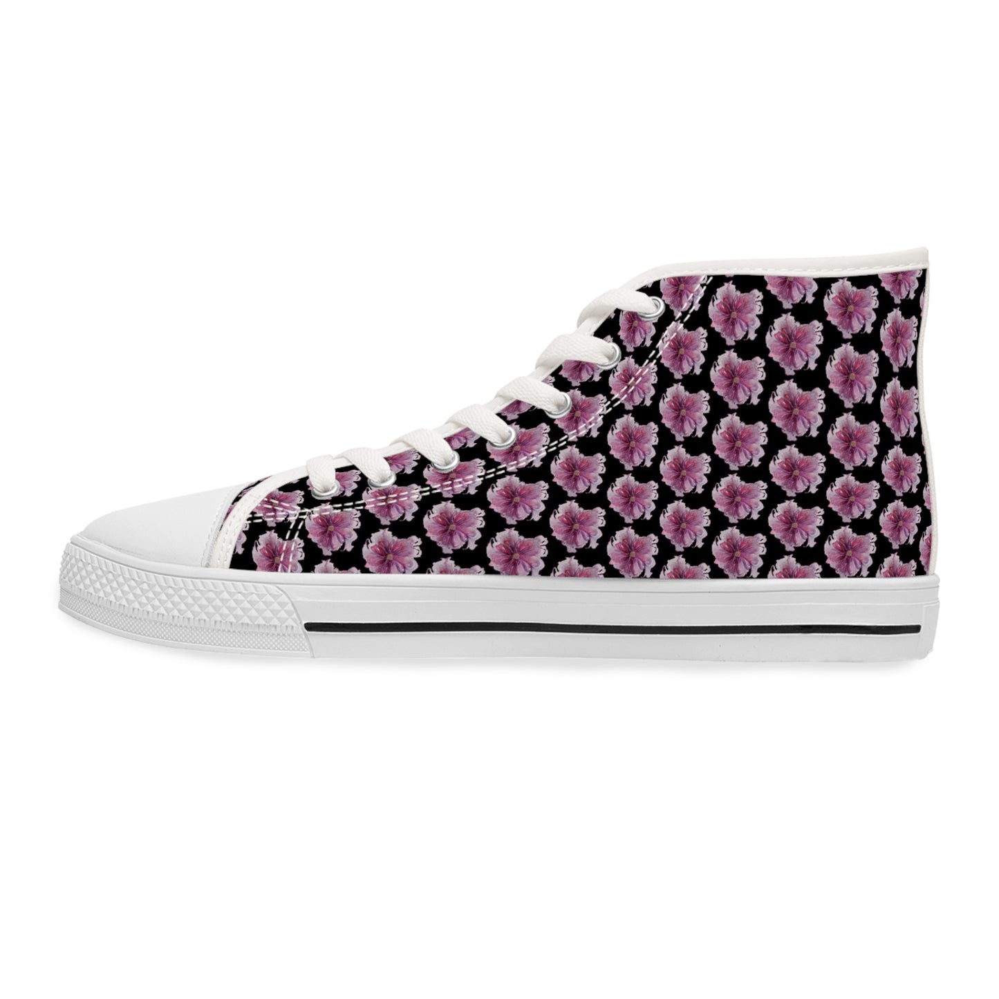 Women's High Top Sneakers - No. 269 Large Purple / Pink Flower - By Irish Artist Fiona de Lacy