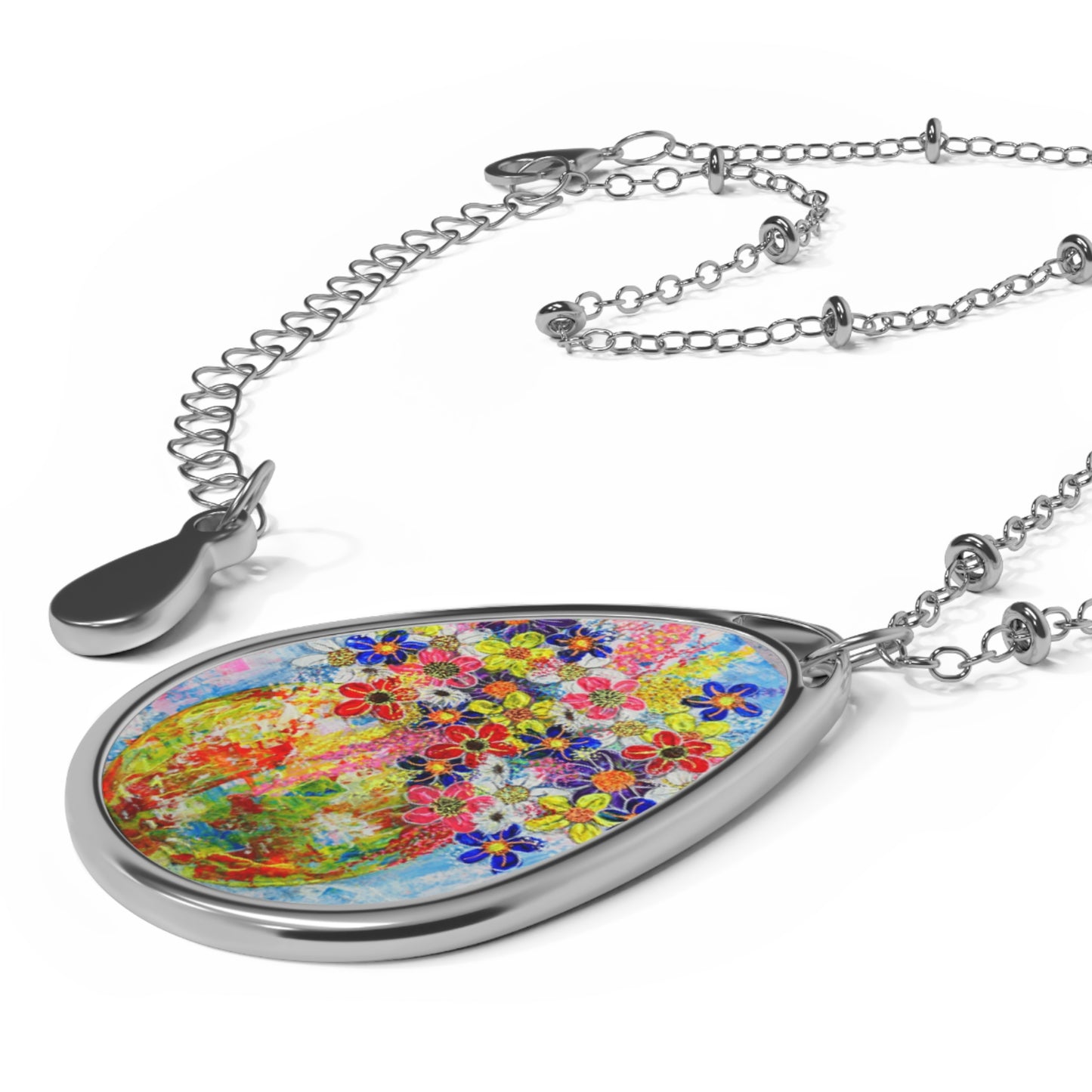 Oval Necklace - No. 246 - Flowers in Round yellow vase - By Irish Artists Fiona de Lacy