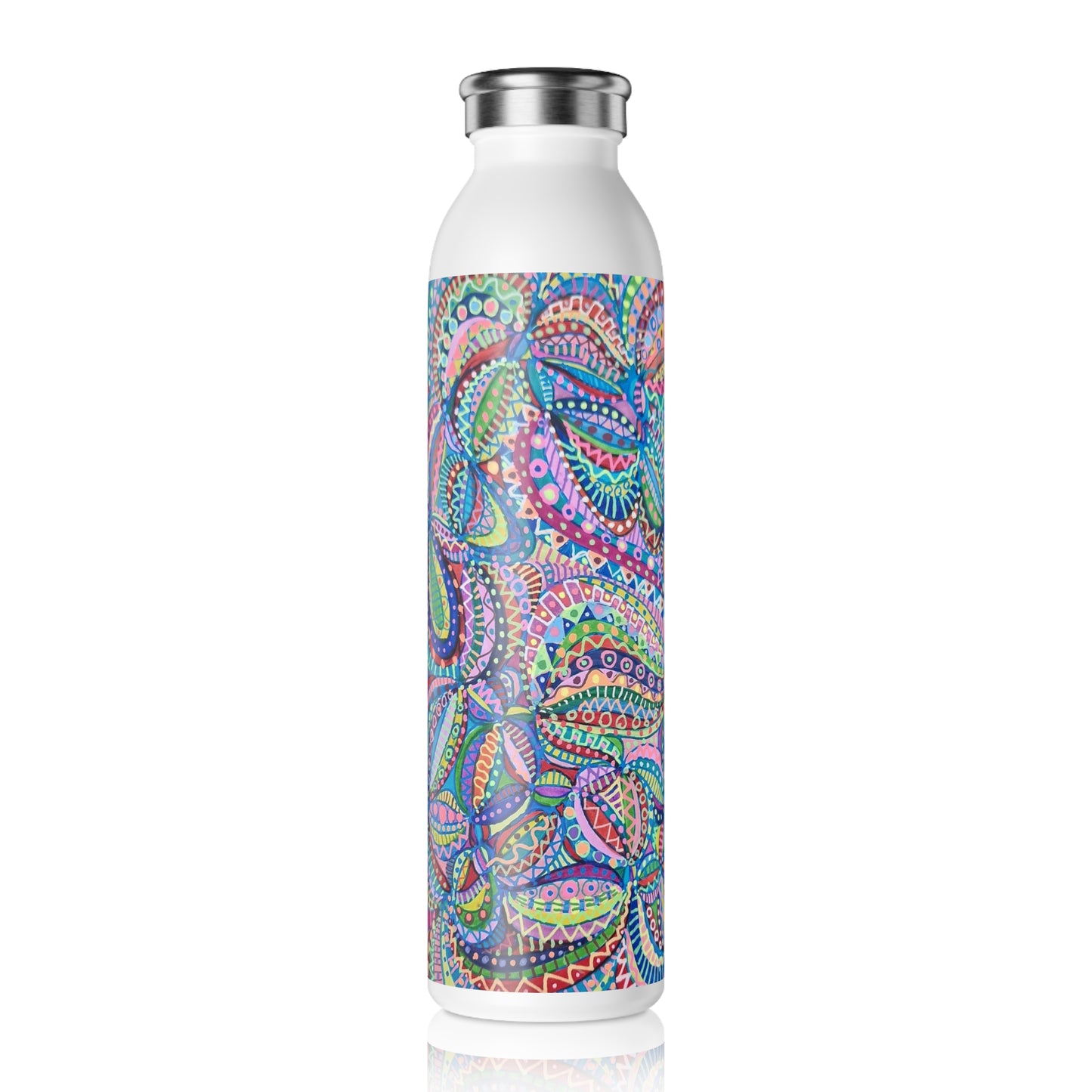 Slim Water Bottle - No. 255 Multicoloured Abstract -  By Irish Artist Fiona de Lacy