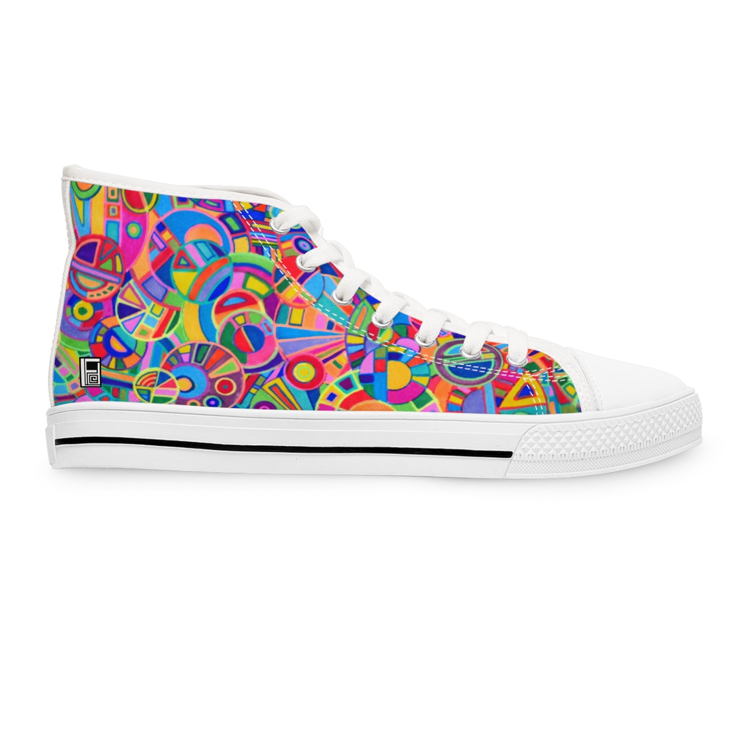 Women's High Top Sneakers - No. 265 - Multicoloured Abstract Circles - Irish Artist Fiona de Lacy