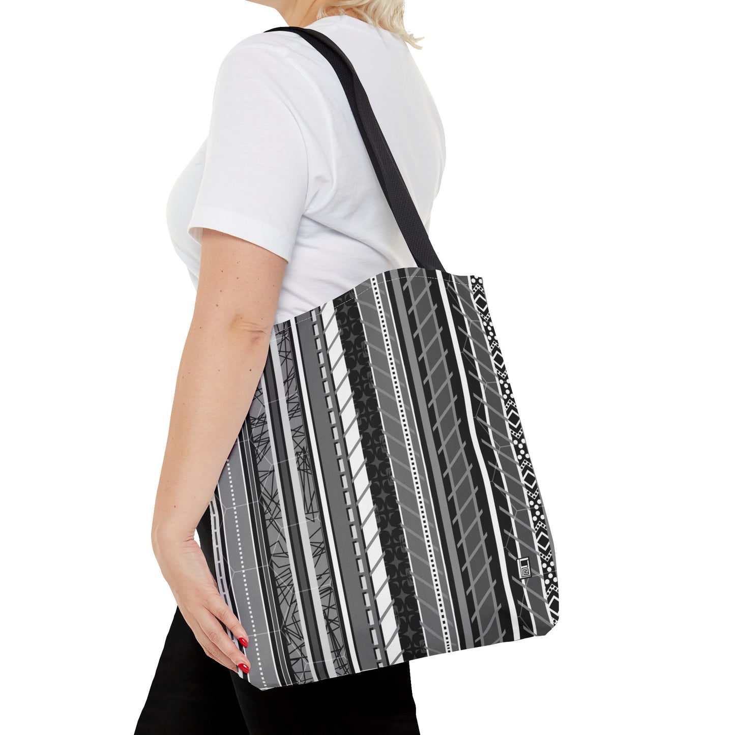 Tote Bag  - No. 298 A -  Black, White, Grey Stripes