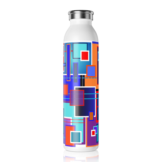 Slim Water Bottle - No. 233 - Multicoloured Squared - By Irish Artist Fiona de Lacy