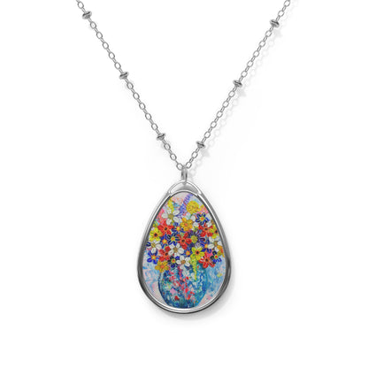 Oval Necklace - No. 244 - Blur Round Vase of Flowers - By Irish Artists Fiona de Lacy