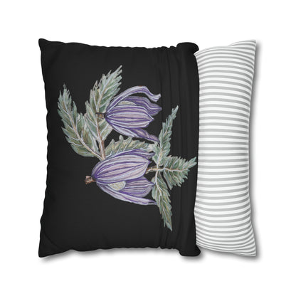 Cushion Pillow Case - No. 270 - Purple Drop Flowers on Black