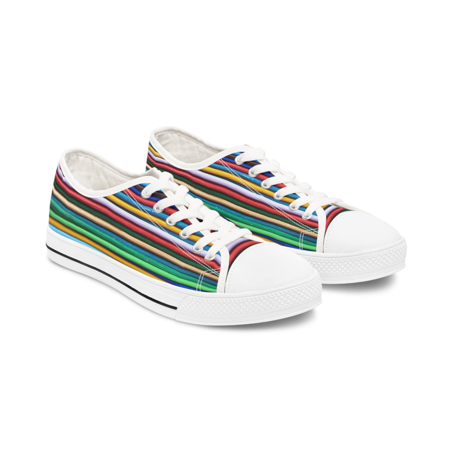 Women's Low Top Sneakers, Black Soles - No. 307 B - Multicoloured Lines