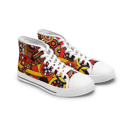 Women's High Top Sneakers - No. 222 - 'Clockworks' - By Irish Artist Fiona de Lacy - Orange, Red, Black,Yellow