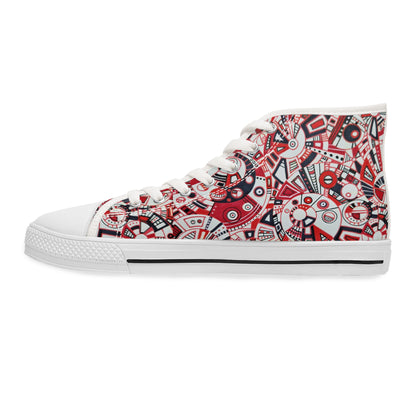 Women's High Top Sneakers - No. 276 - Geometric Abstract, Red, White & Black -  By Irish Artist Fiona de Lacy