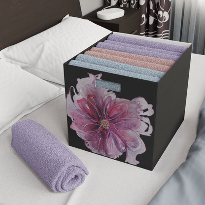 Felt Storage Box - No. 269 - Purple & Pink Flower on Black - By Irish Artist Fiona de Lacy