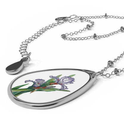 Oval Necklace - No. 272 - Purple Orchid on White - By Irish Artists Fiona de Lacy
