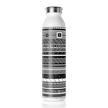 Slim Water Bottle - No. 298 Black, White & Grey Stripes - By Irish Artist Fiona de Lacy