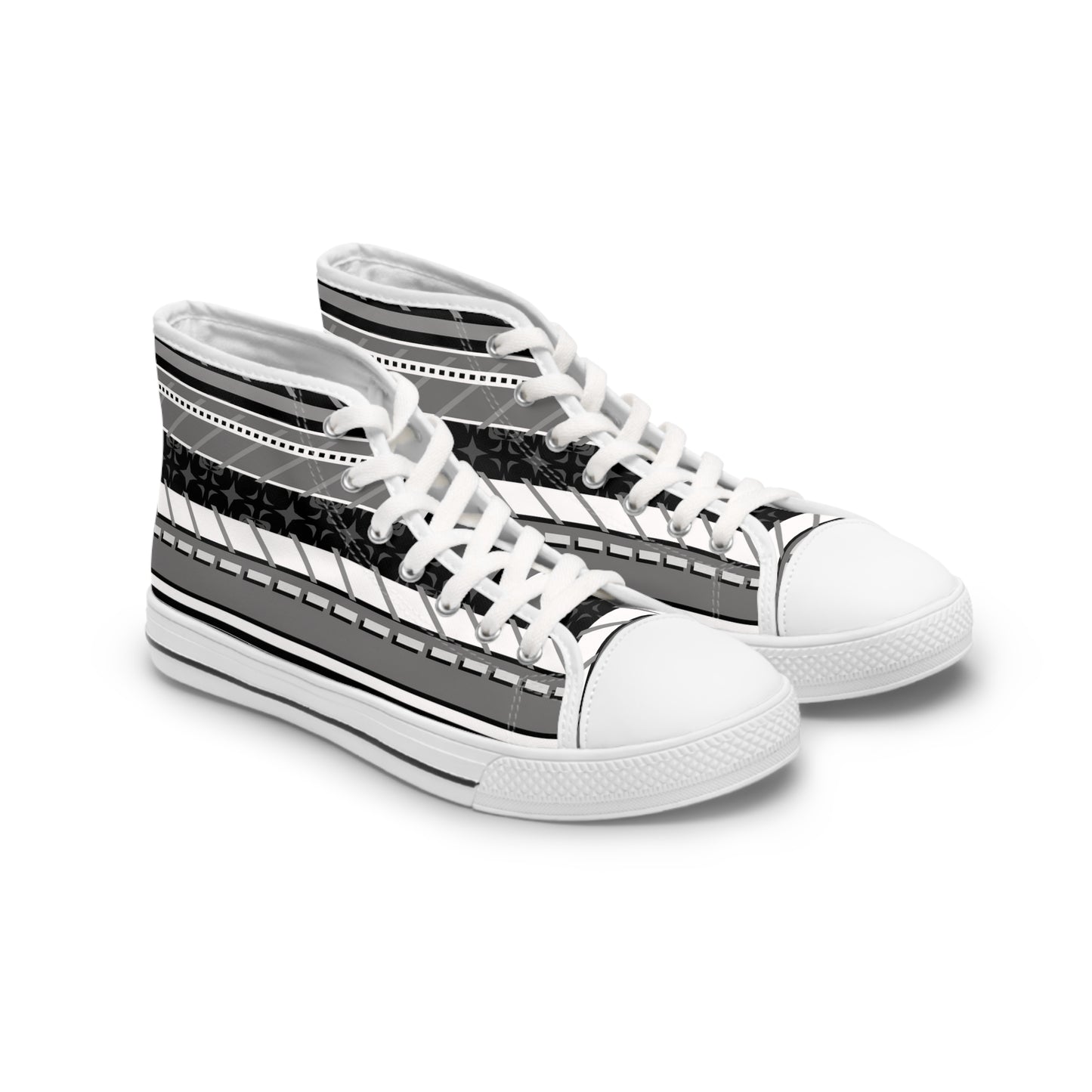 Women's High Top Sneakers - No. 298 B Black, Grey, White Stripe - By Irish Artist Fiona de Lacy