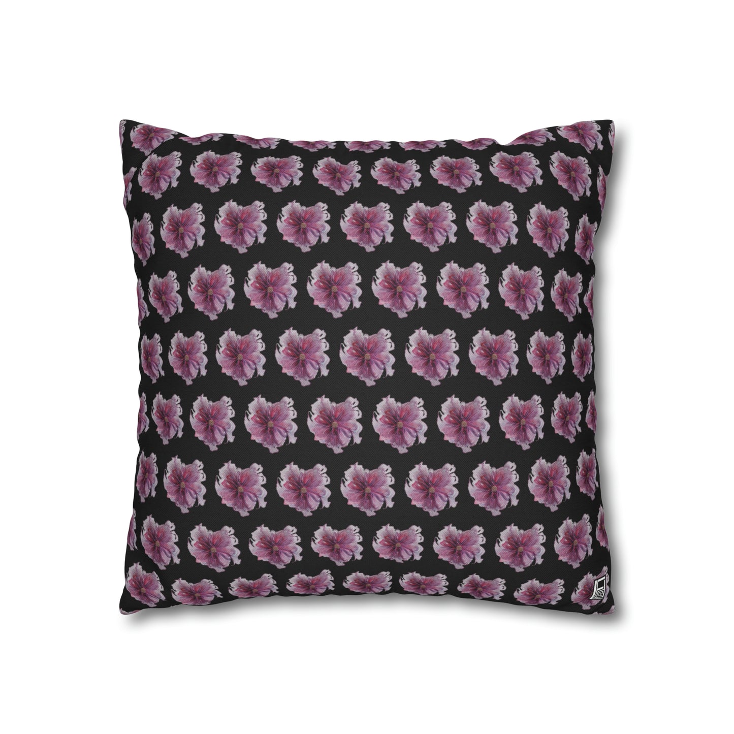 Cushion Pillow Case - No 269 Pink / Purple Flower on Black
