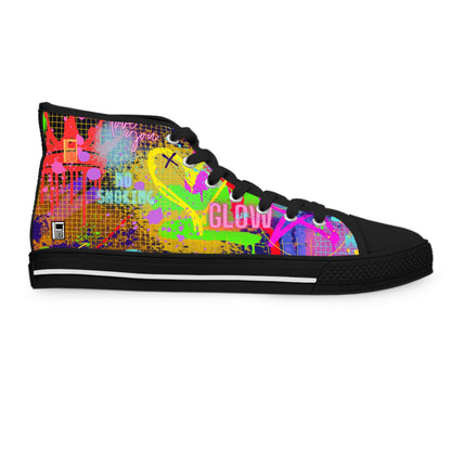 Women's High Top Sneakers - No. 232 - Graffiti - 'Glow'  - By Irish Artist Fiona de Lacy