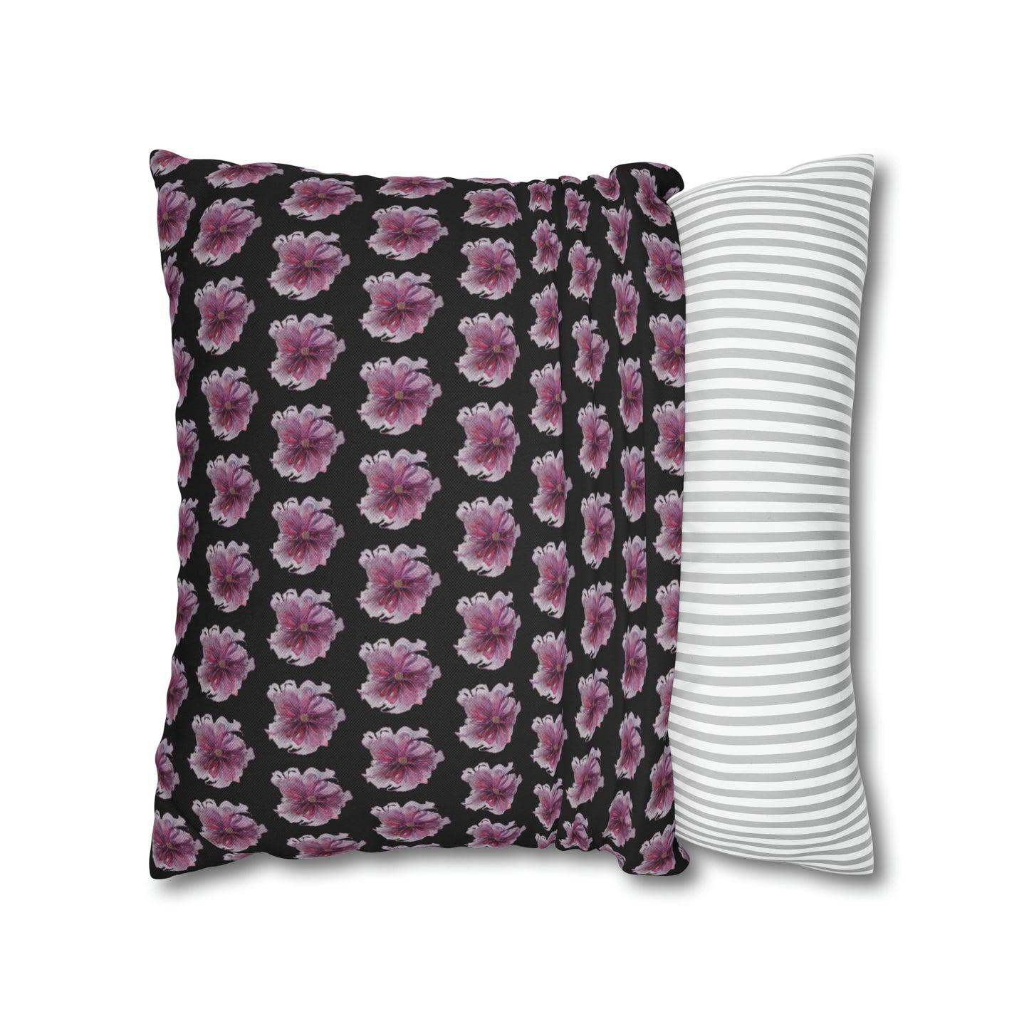 Cushion Pillow Case - No 269 Pink / Purple Flower on Black