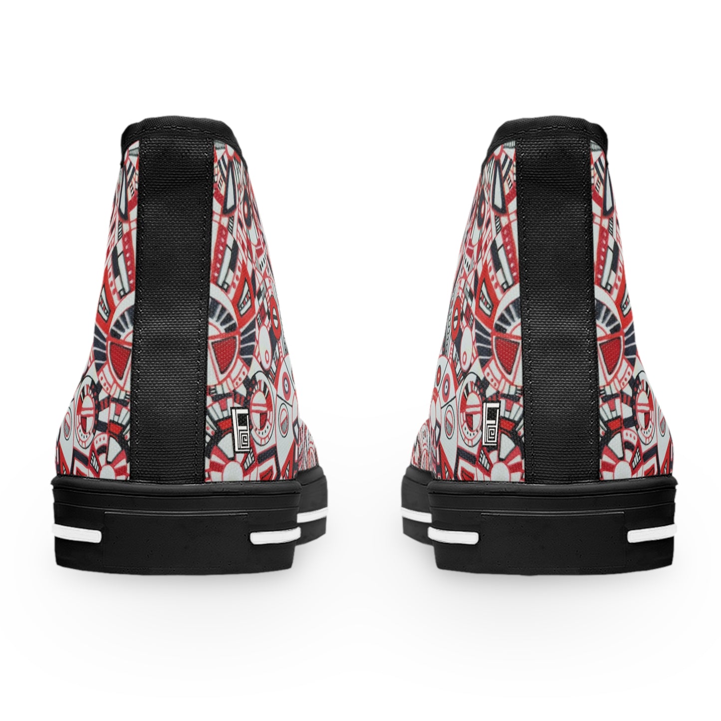 Women's High Top Sneakers - No. 276 - Geometric Abstract, Red, White & Black -  By Irish Artist Fiona de Lacy