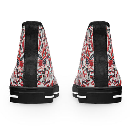 Women's High Top Sneakers - No. 276 - Geometric Abstract, Red, White & Black -  By Irish Artist Fiona de Lacy