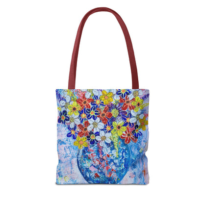 Tote Bag  - No. 242 - Blue round vase of Flowers