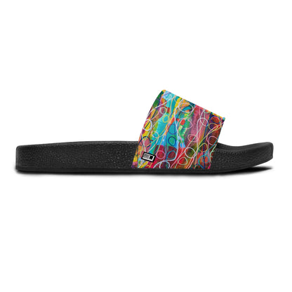 Women's Slide Sandals - No. 239 - Droplets A - Multicoloured Abstract - By Irish Artist Fiona de Lacy