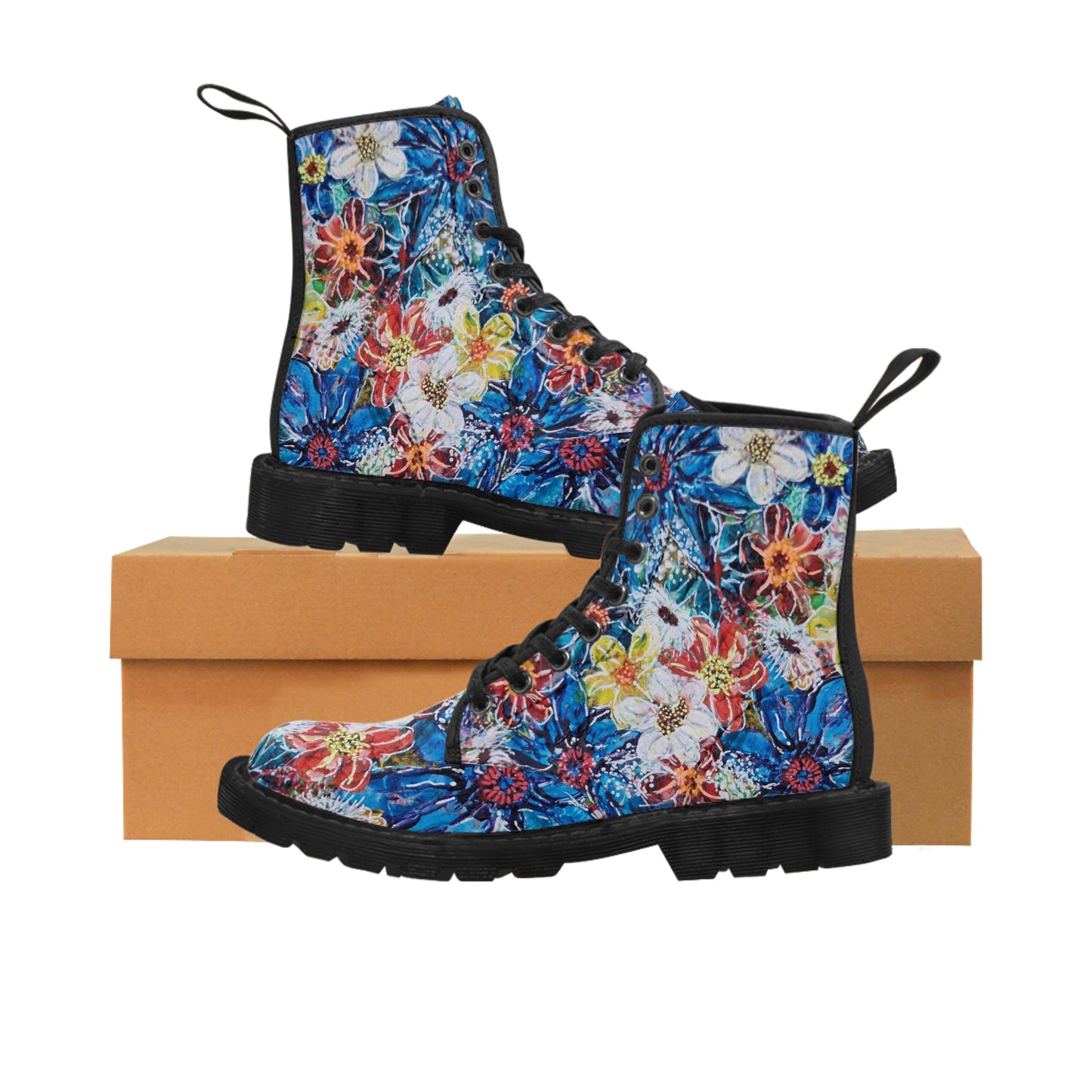 Women's Canvas Boots - No. 242 - Large Blue Flowers