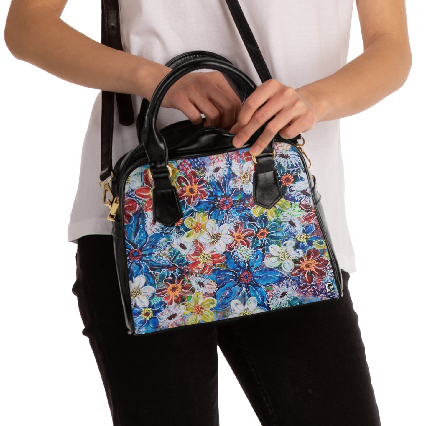 Shoulder Handbag - No. 242 - Large Blue Flowers