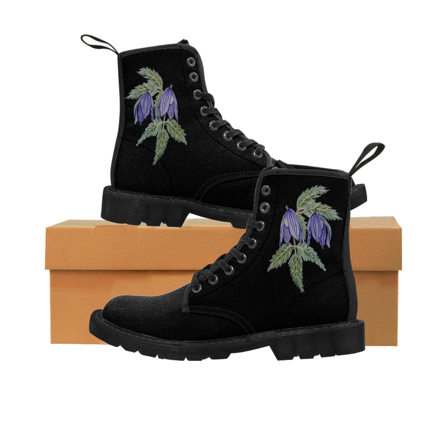 Women's Canvas Boots No. 270  - Purple drop Flowers