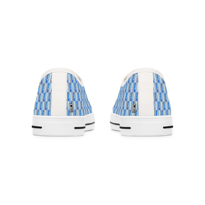 Women's Low Top Sneakers, Black Soles, No. 140 - Thin Blue Line - Pattern -  By Irish Artist Fiona de Lacy